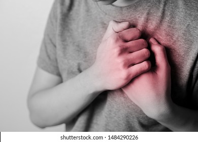 Women With Pain At The Heart. Young Women With Heart Disease. Women Have Symptoms Of Heart Attack, Congestive Heart Failure.