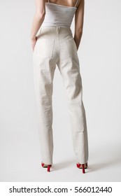 Women Pants Model On A White Background