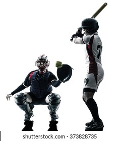 Women Playing Softball Players Silhouette Isolated