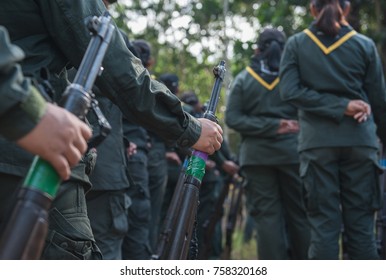 Women Police Training Tactics In The Forest.