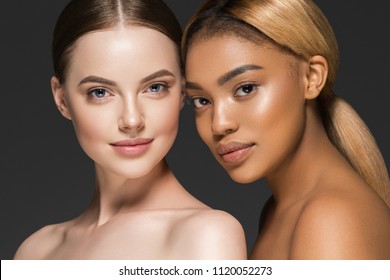 Women Portrait Mix Races Black Skin And White Skin Female Beauty