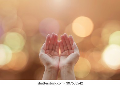 Women Prayer Hand Praying For Peace And For Holy Spirit Week, World Religion Day, And Eid Mubarak Concept