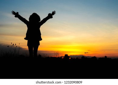 Silhouette Man Hands Raised Sunset Concept Stock Photo 1916909441 ...