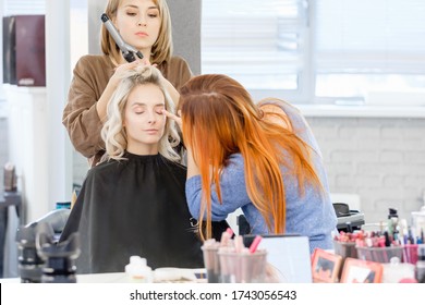 Women Redhear Makeup Artist Hairdresser Do Stock Photo 1743056543 ...