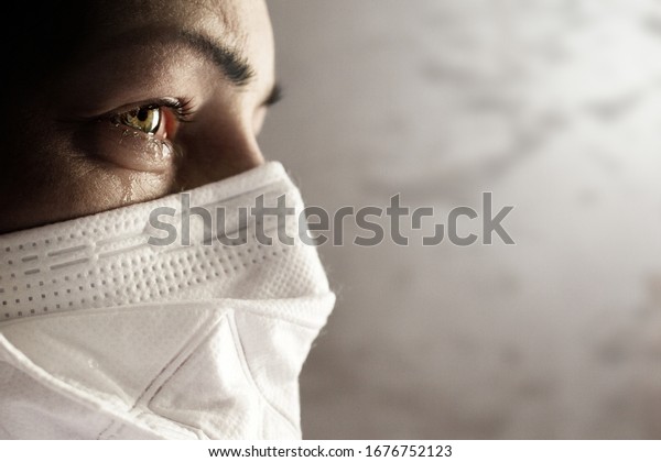 Women with safety\
mask from coronavirus. Covid 19 alpha, beta, gamma, delta, lambda,\
mu, omicron, ba.4, ba.5, deltacron, flurona, ba4, ba5 variants\
outbreak around the world