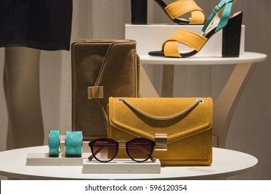 Women Shoes And Handbags In A Fashion Boutique