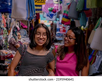 Women Shopping In A Local Market In El Salvador. Hispanic Women.	