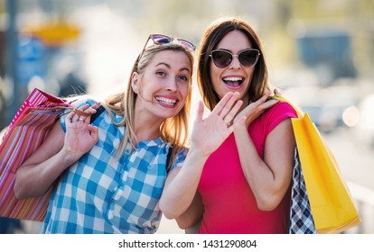 Women Shopping Two Happy Women Shopping Stock Photo 1290918415 ...