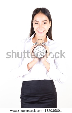 Women show clock in her hands
