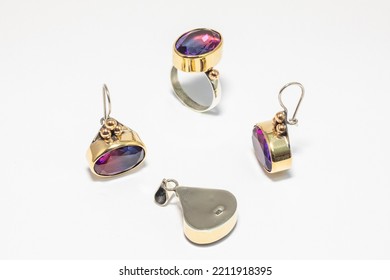 Women Silver Set Ring Pendant Earring Made Of Different Compositions On White Background And Wooden Floor Macro Detail Shot Female Fashion Jewelry Design Background Images Buying. 