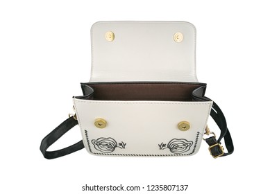 Women Stylish Open Shoulder Bag With Floral Design, Isolated On White Background, Clipping Path Included