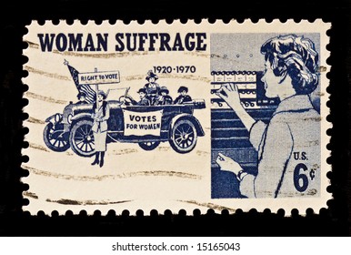 Women Suffrage,the Right To Vote Postal Stamp Was Issued In 1970. The Stamp Shows Suffragettes,1920,and Women Voters.