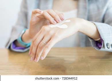 Women Testing Whitening Essence Day Cream