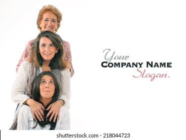 Women of three generations of the same family with lots of copy space
