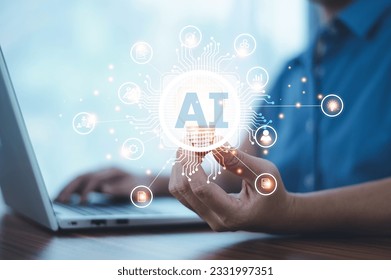 Women using Ai technology search on internet for marketing data analysis and business management.  - Shutterstock ID 2331997351