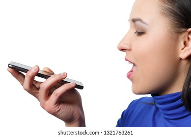 Women Using the voice recognition function, smart phones , Technology. isolated on white background