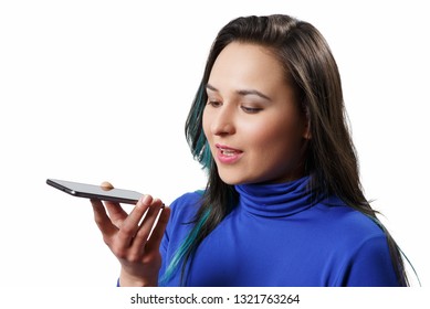 Women Using the voice recognition function, smart phones , Technology. isolated on white background