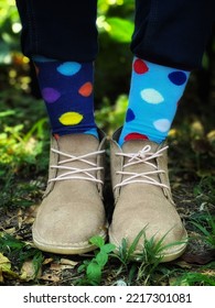 Women Wearing Blue Polkadot Funny Socks