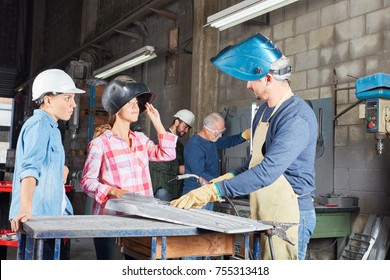 Women In Welding Apprenticeship Lesson In Metallurgy Workshop