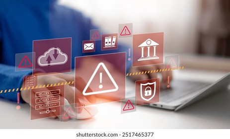 Women working on laptops. Computer network hacks, crime, and viruses, Cybersecurity warning alert system concept. Malicious software, compromised information, illegal connection, data vulnerability, - Powered by Shutterstock