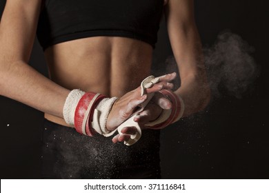 Women's Artistic Gymnastics Close up Grips and Chalk - Powered by Shutterstock