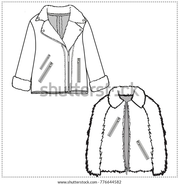 Womens\
Aviator and Fur Jacket Editable CAD Drawing\
Pack