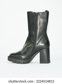 Women's Black Leather Boot With Heel 