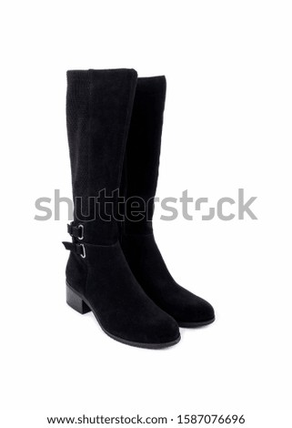 Women's Black Leather Suede Boots Isolated on White