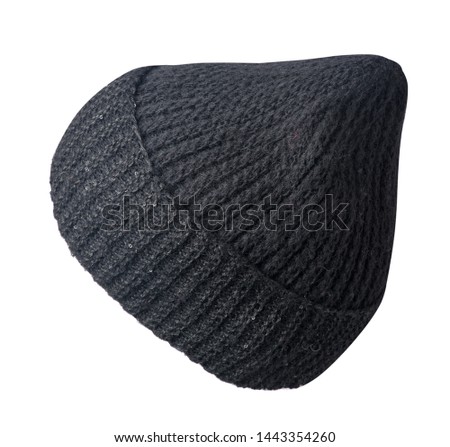 Women's blackhat side top view. knitted hat isolated on white background.
