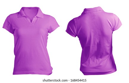 Women's Blank Purple Polo Shirt, Front And Back Design Template