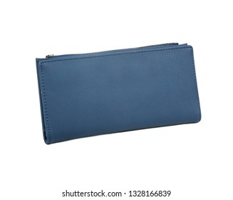 Womens Blue Leather Purse Isolated On White Background