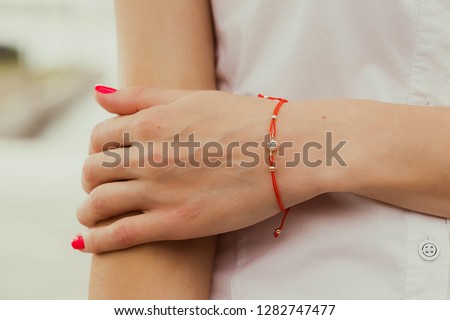 women's bracelet on hand, red thread, jewelry, bracelet with a stone, women's accessories