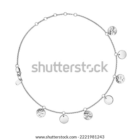 Women's bracelet from a silver chain with a clasp and various links  white gold on a white background.