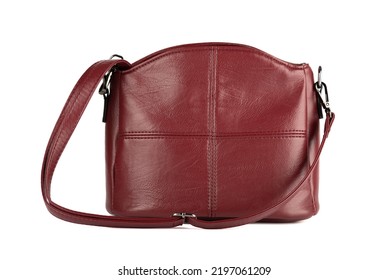 Women's Burgundy Leather Handbag With Shoulder Strap.