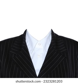 Women's business suit for montage. Black striped suit with a white shirt. Women's clothing. - Shutterstock ID 2323281203