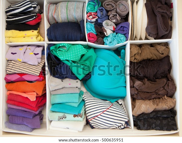 Womens Clothing Drawers Wardrobe Underwear Tshirts Stock Photo