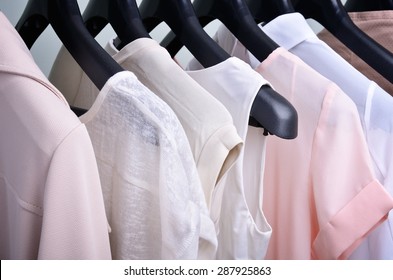 Womens Clothing Pastel Colors Hanging On The Hanger Horizontal