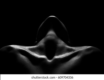 Women's collarbone and neck, black and white, close-up