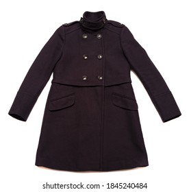 Women's Dark Navy Wool Coat Isolated On White