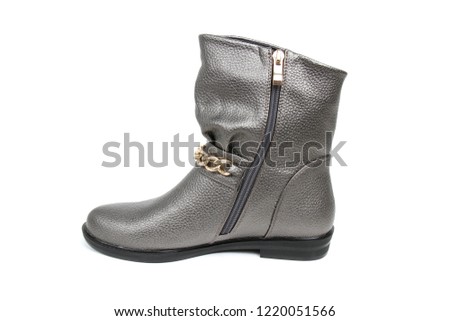 Women's demi-season shoes leather isolated on white background. Nice photo pic shooting in product studio for ecommerce and catalog.