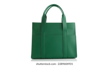 Women's green handbag on a white background with reflection