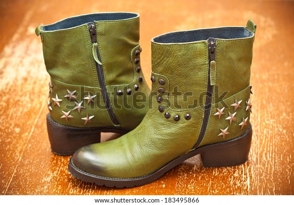 green leather boots womens