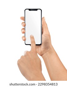 Women's hand showing black smartphone, concept of taking photo or selfie 
