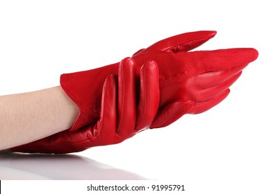 short red leather gloves