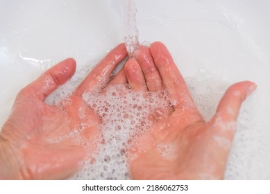 Women's Hands Under Water, Soap Suds, Hand Washing, Cleanliness, Hygiene, Hygiene