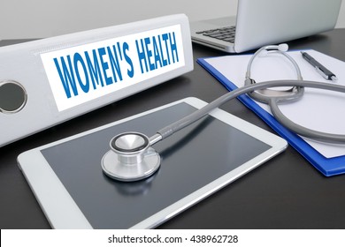 WOMEN'S HEALTH Folder On Desktop On Table. Ipad