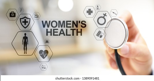 Women's Health. Medical Healthcare Concept On Virtual Screen.