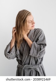 Womens Health. Spa And Wellness. Happy Young Woman Applying Hair Mask In Bathroom