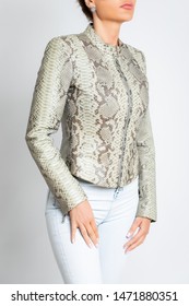 Womens Jacket With Long Sleeves, Snake Skin, With An Iron Lock. 