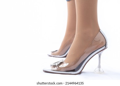 Womens Legs Transparent Shoes White Background Stock Photo 2144964135 ...